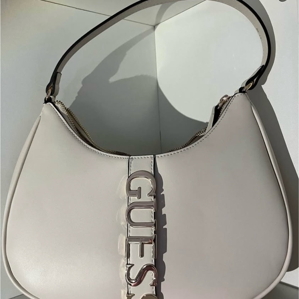 Guess White Shoulder Bag with Metallic Accents